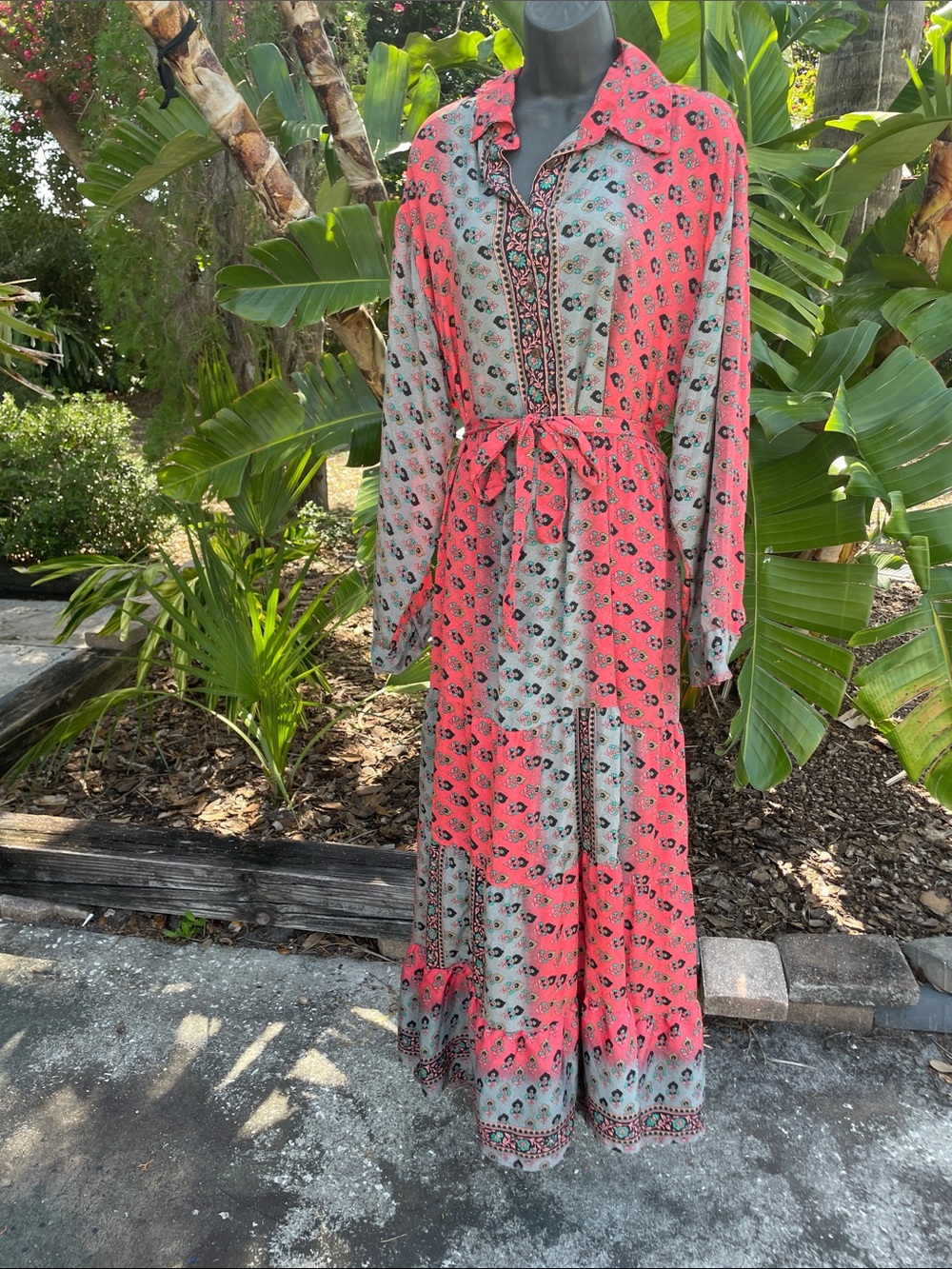 handkerchief, print, patchwork Bohemian maxi dress